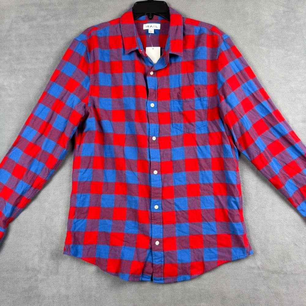The Rail Mens Red Blue Buffalo Check Flannel Shirt Large TR395217YM